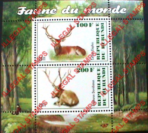 Burundi 2011 Fauna of the World Deer Counterfeit Illegal Stamp Souvenir Sheet of 2