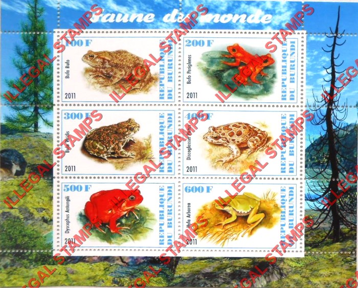 Burundi 2011 Fauna of the World Frogs and Toads Counterfeit Illegal Stamp Souvenir Sheet of 6