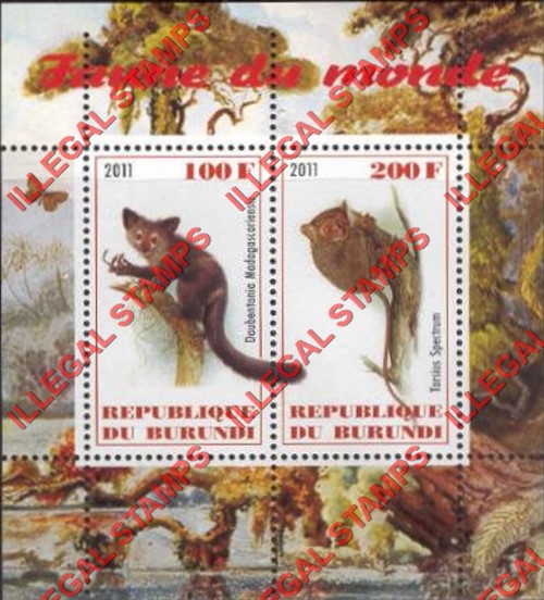 Burundi 2011 Fauna of the World Lemurs Counterfeit Illegal Stamp Souvenir Sheet of 2
