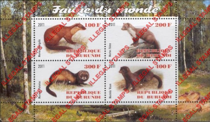 Burundi 2011 Fauna of the World Rodents Martens and Polecats Counterfeit Illegal Stamp Souvenir Sheet of 4