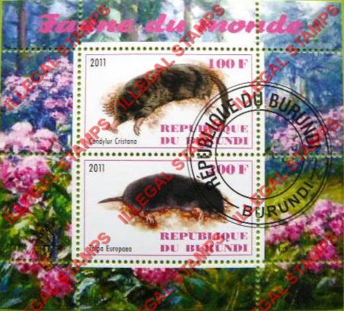 Burundi 2011 Fauna of the World Rodents Moles Counterfeit Illegal Stamp Souvenir Sheet of 2