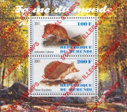 Burundi 2011 Fauna of the World Rodents Tenrec and Solenodon Counterfeit Illegal Stamp Souvenir Sheet of 2