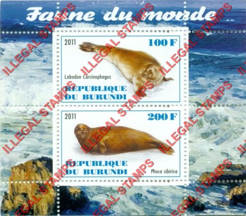 Burundi 2011 Fauna of the World Seals Counterfeit Illegal Stamp Souvenir Sheet of 2