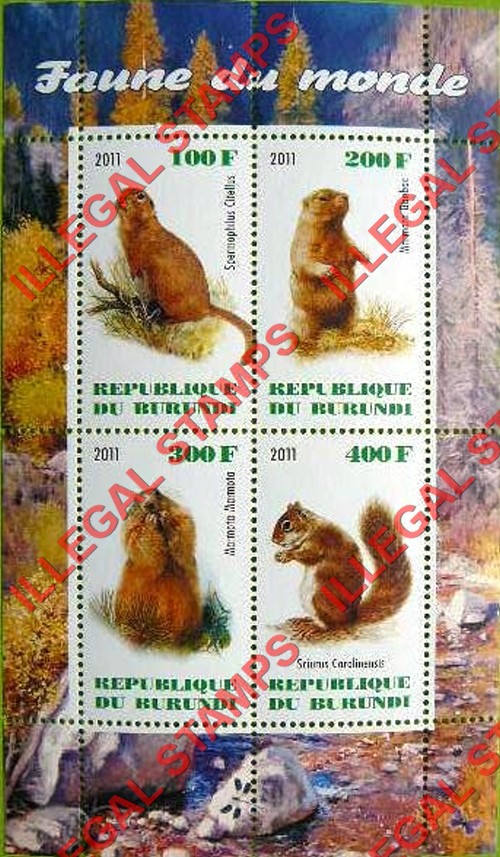 Burundi 2011 Fauna of the World Squirrels Counterfeit Illegal Stamp Souvenir Sheet of 4