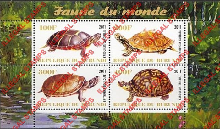 Burundi 2011 Fauna of the World Turtles Counterfeit Illegal Stamp Souvenir Sheet of 4