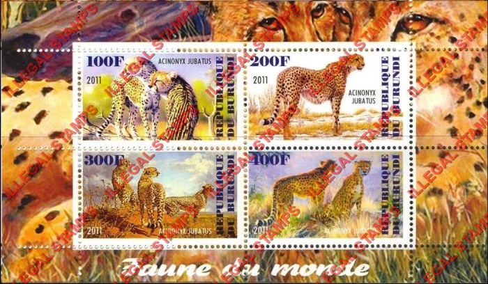 Burundi 2011 Fauna of the World Wild Cats Cheetahs Counterfeit Illegal Stamp Souvenir Sheet of 4