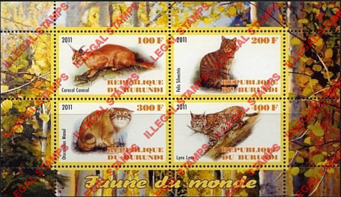 Burundi 2011 Fauna of the World Wild Cats Lynxes Counterfeit Illegal Stamp Souvenir Sheet of 4