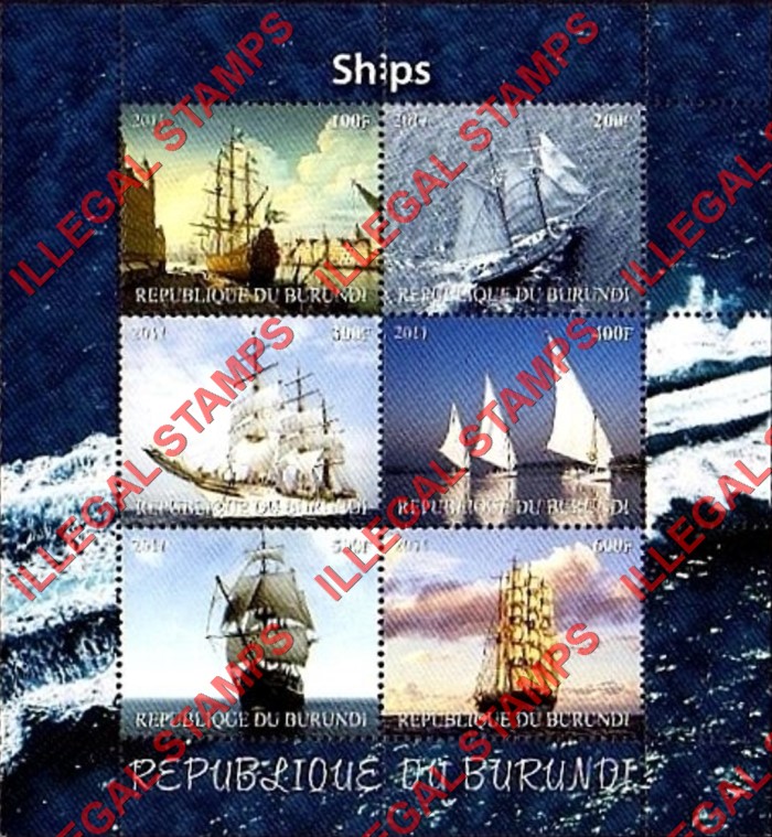 Burundi 2011 Ships Counterfeit Illegal Stamp Souvenir Sheet of 6