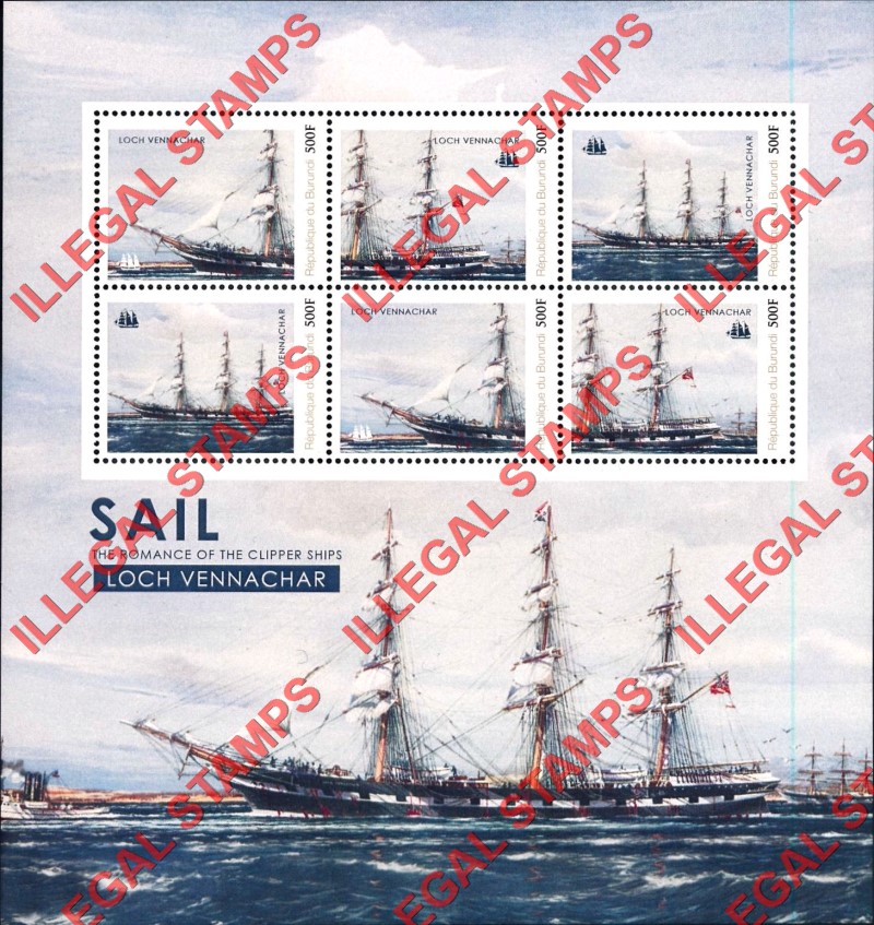 Burundi 2012 Clipper Ships Loch Vennachar Counterfeit Illegal Stamp Souvenir Sheet of 6