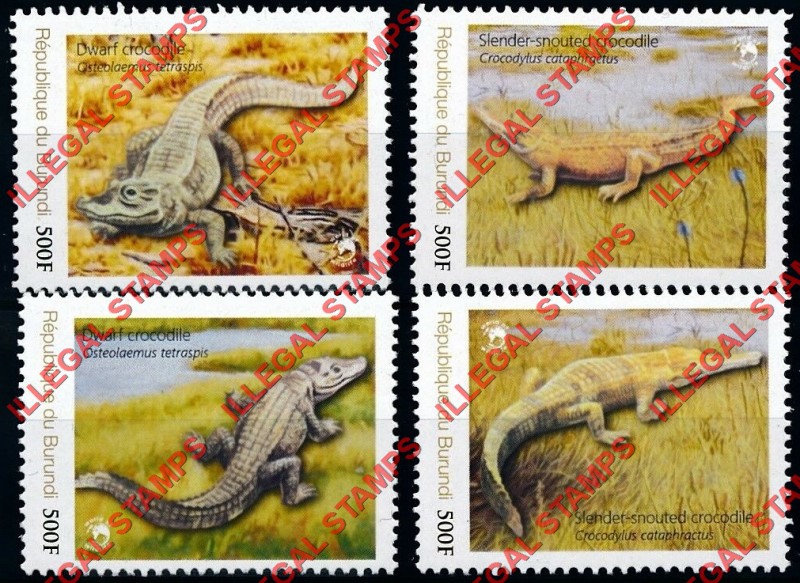 Burundi 2012 Crocodiles Counterfeit Illegal Stamp Set of 4