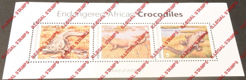 Burundi 2012 Crocodiles Counterfeit Illegal Stamp Souvenir Sheet of 3