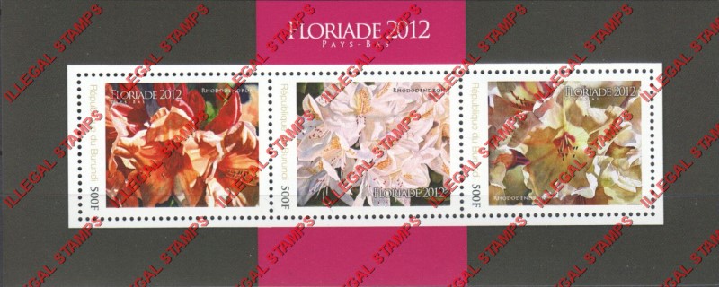 Burundi 2012 Flowers Counterfeit Illegal Stamp Souvenir Sheet of 3
