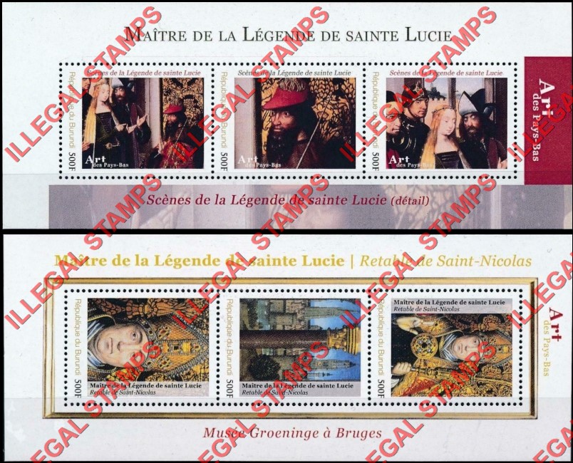 Burundi 2012 Master of the Legend of Saint Lucia Counterfeit Illegal Stamp Souvenir Sheets of 3