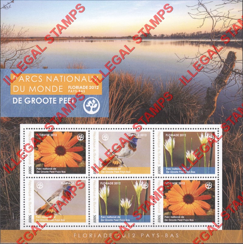Burundi 2012 National Parks De Groote Peel Counterfeit Illegal Stamp Souvenir Sheet of 6