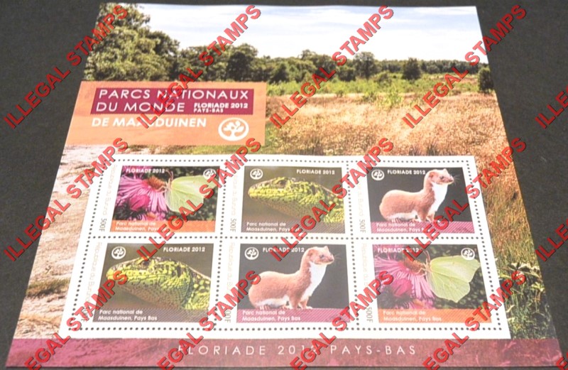 Burundi 2012 National Parks De Maasduinen Counterfeit Illegal Stamp Souvenir Sheet of 6