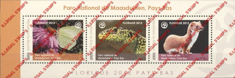 Burundi 2012 National Parks De Maasduinen Counterfeit Illegal Stamp Souvenir Sheet of 3