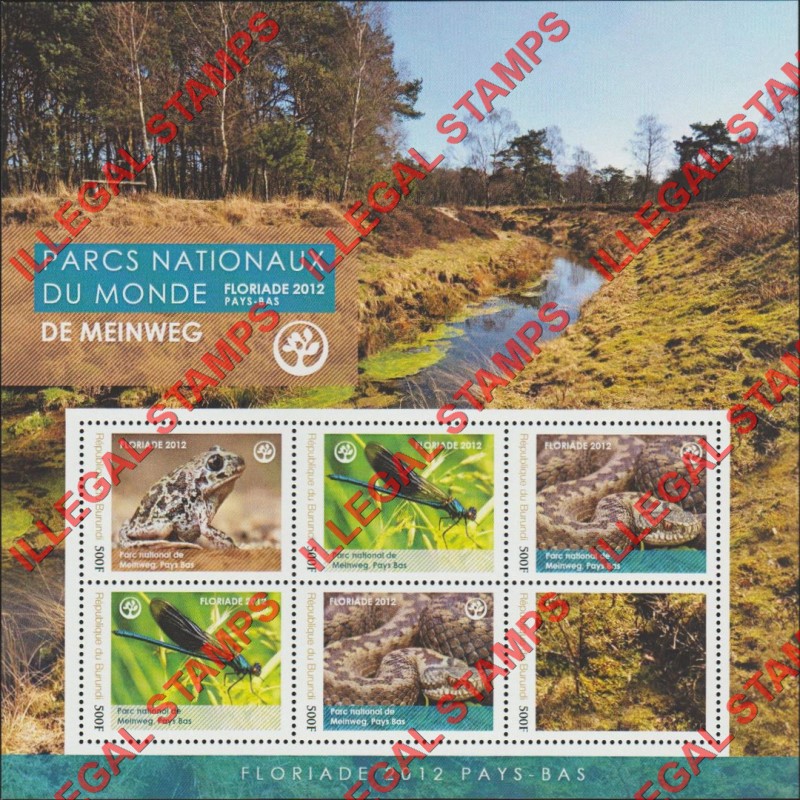 Burundi 2012 National Parks De Meinweg Counterfeit Illegal Stamp Souvenir Sheet of 6