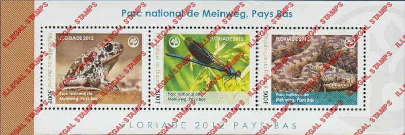 Burundi 2012 National Parks De Meinweg Counterfeit Illegal Stamp Souvenir Sheet of 3