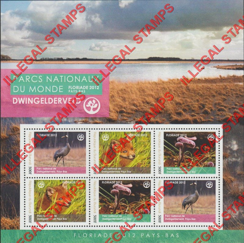 Burundi 2012 National Parks Dwingelderveld Counterfeit Illegal Stamp Souvenir Sheet of 6