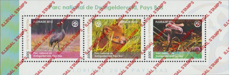 Burundi 2012 National Parks Dwingelderveld Counterfeit Illegal Stamp Souvenir Sheet of 3