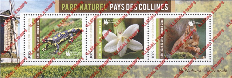 Burundi 2012 National Parks Hill Country Counterfeit Illegal Stamp Souvenir Sheet of 3