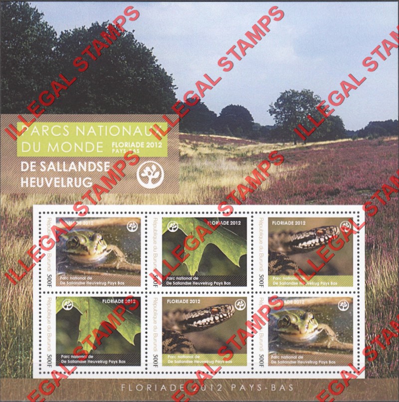 Burundi 2012 National Parks Sallandse Heuvelrug Counterfeit Illegal Stamp Souvenir Sheet of 6