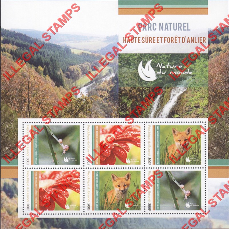 Burundi 2012 National Parks Upper Sure Anlier Forest Counterfeit Illegal Stamp Souvenir Sheet of 6