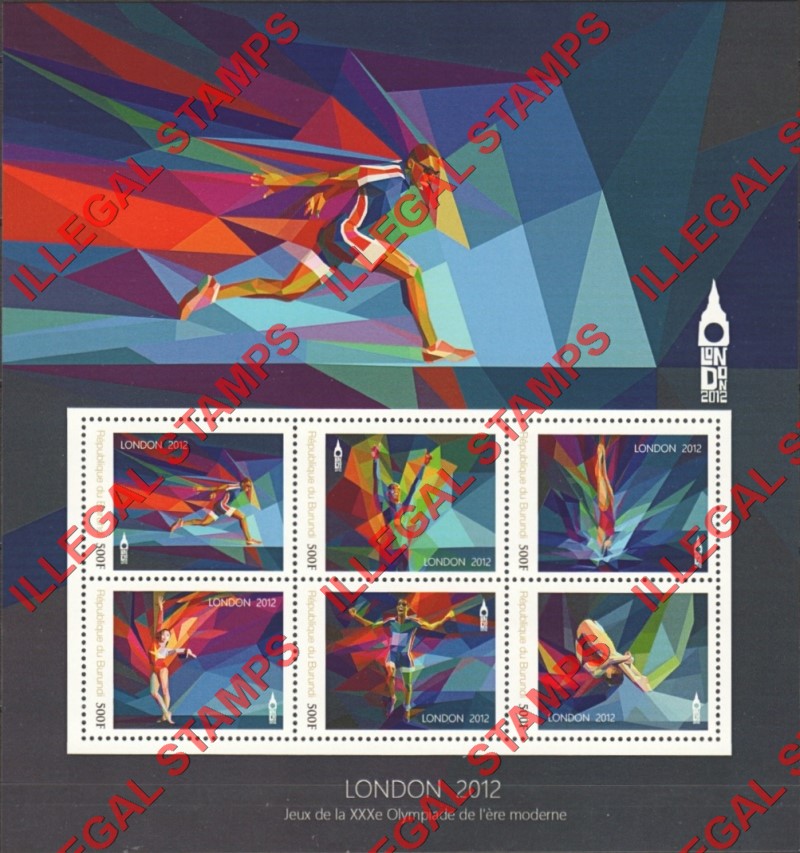Burundi 2012 Olympic Games in London Counterfeit Illegal Stamp Souvenir Sheet of 6