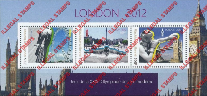 Burundi 2012 Olympic Games in London Counterfeit Illegal Stamp Souvenir Sheet of 3