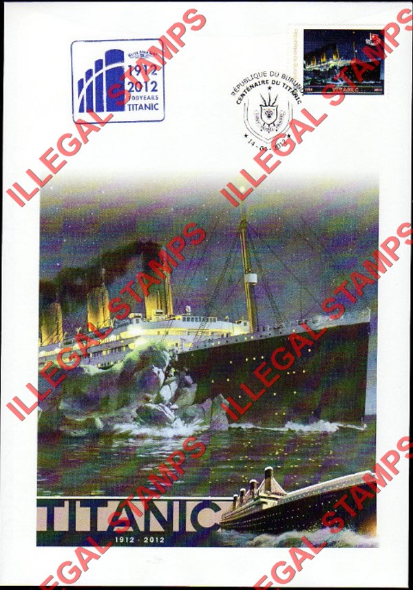 Burundi 2012 Titanic Counterfeit Illegal Stamp on Fake Presentation Card