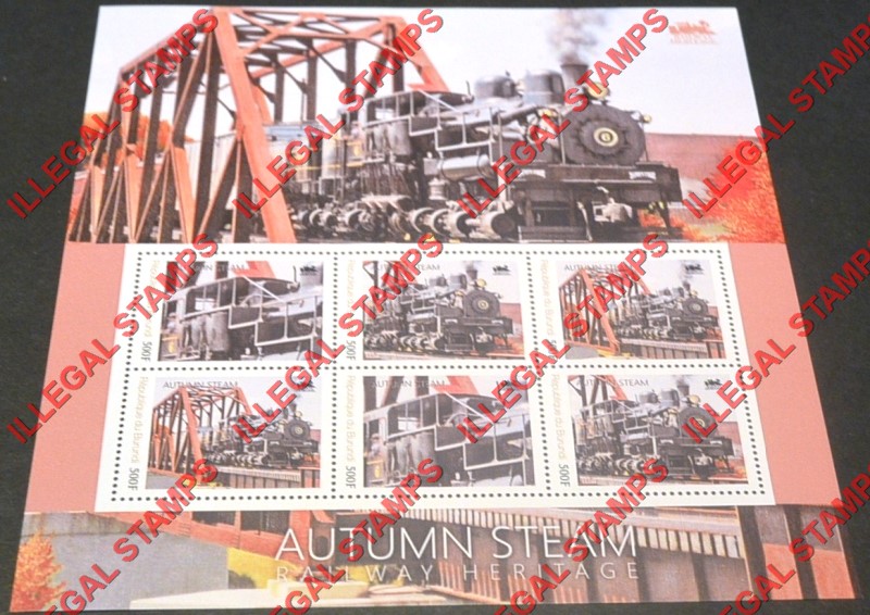 Burundi 2012 Trains Locomotives Autumn Steam Counterfeit Illegal Stamp Souvenir Sheet of 6