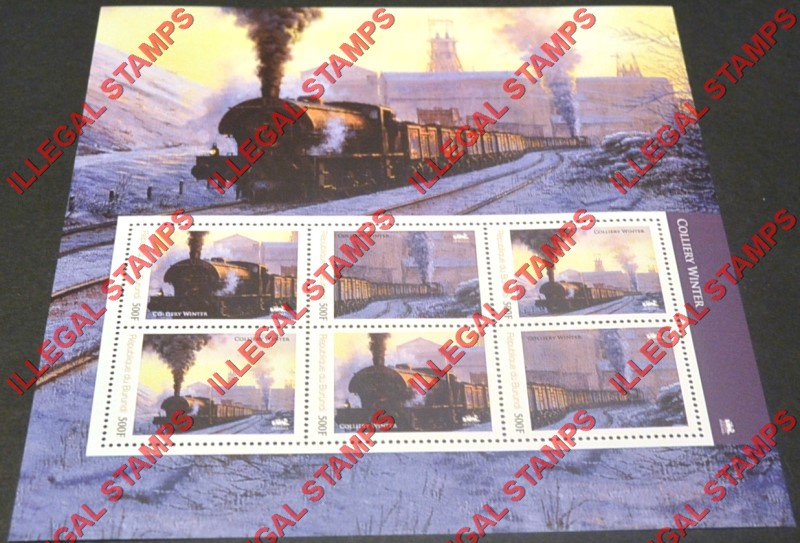 Burundi 2012 Trains Locomotives Colliery Winter Counterfeit Illegal Stamp Souvenir Sheet of 6
