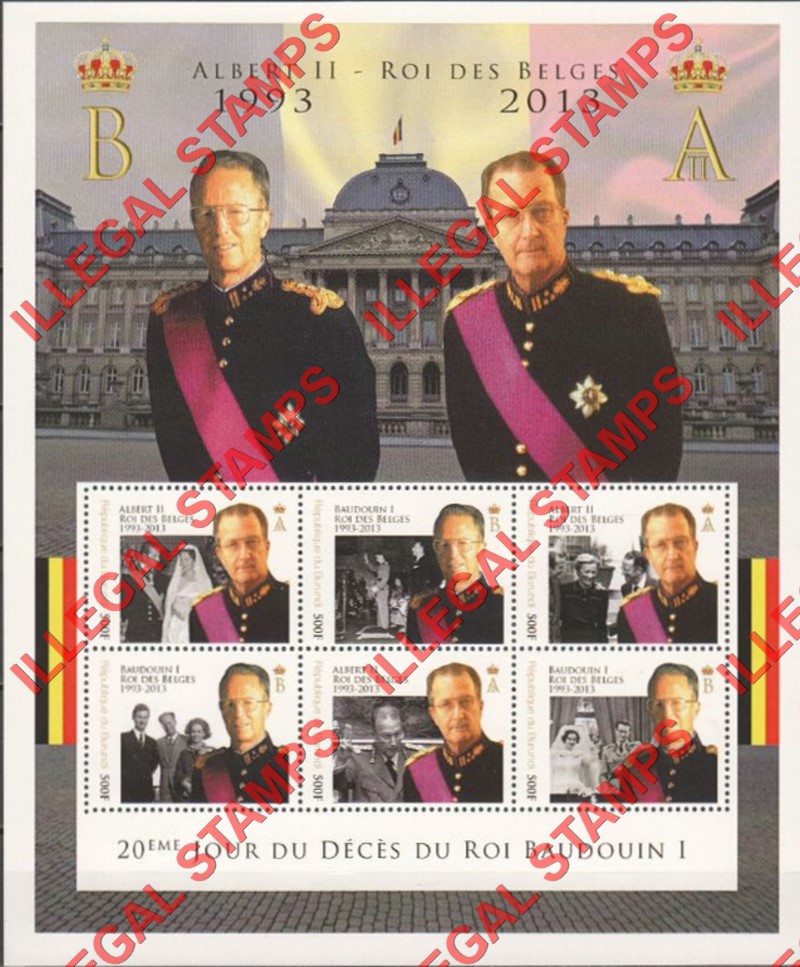 Burundi 2013 Abdication of King Albert II in Belgium Counterfeit Illegal Stamp Souvenir Sheet of 6