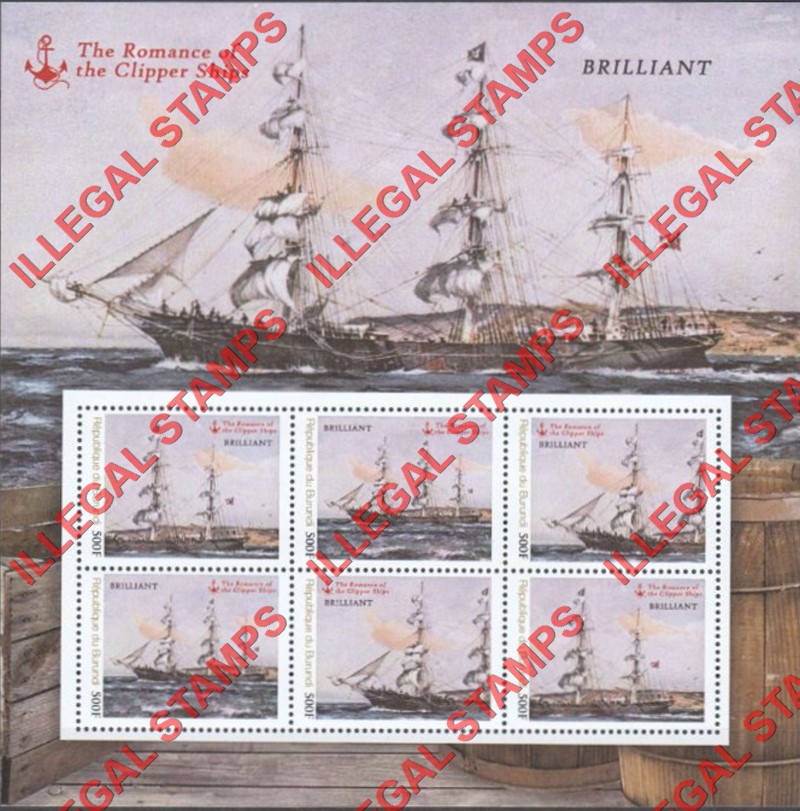 Burundi 2013 Famous Sailing Ships Brilliant Counterfeit Illegal Stamp Souvenir Sheet of 6