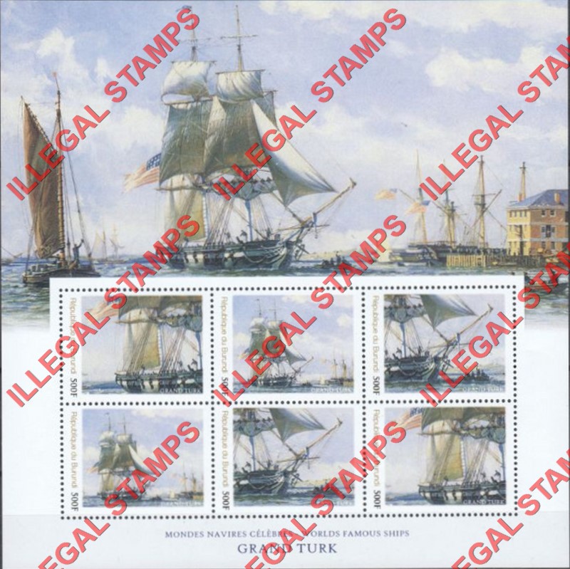 Burundi 2013 Famous Sailing Ships Grand Turk Counterfeit Illegal Stamp Souvenir Sheet of 6