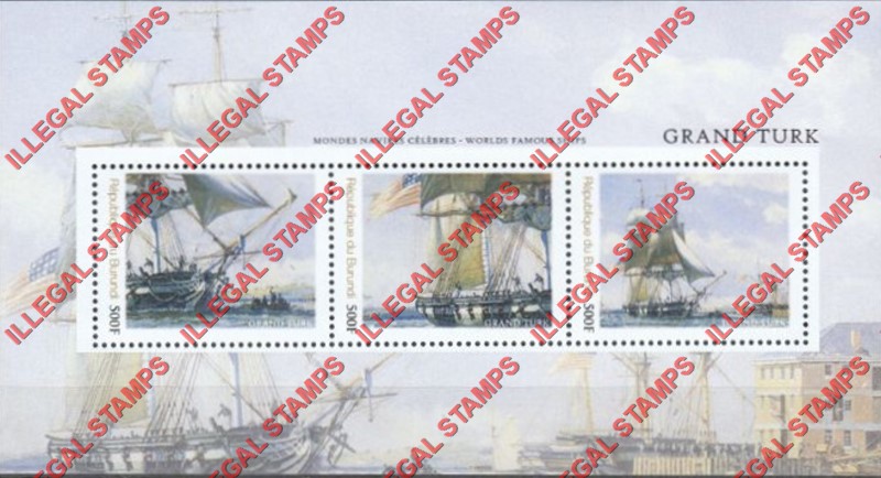 Burundi 2013 Famous Sailing Ships Grand Turk Counterfeit Illegal Stamp Souvenir Sheet of 3