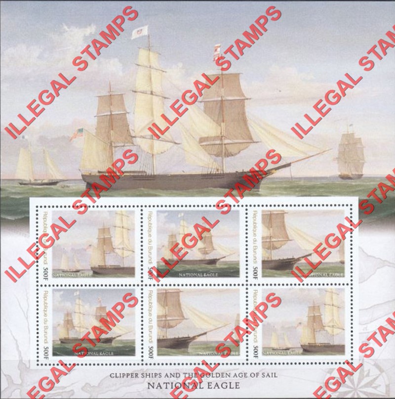 Burundi 2013 Famous Sailing Ships National Eagle Counterfeit Illegal Stamp Souvenir Sheet of 6