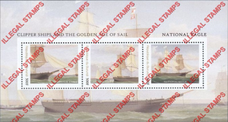 Burundi 2013 Famous Sailing Ships National Eagle Counterfeit Illegal Stamp Souvenir Sheet of 3