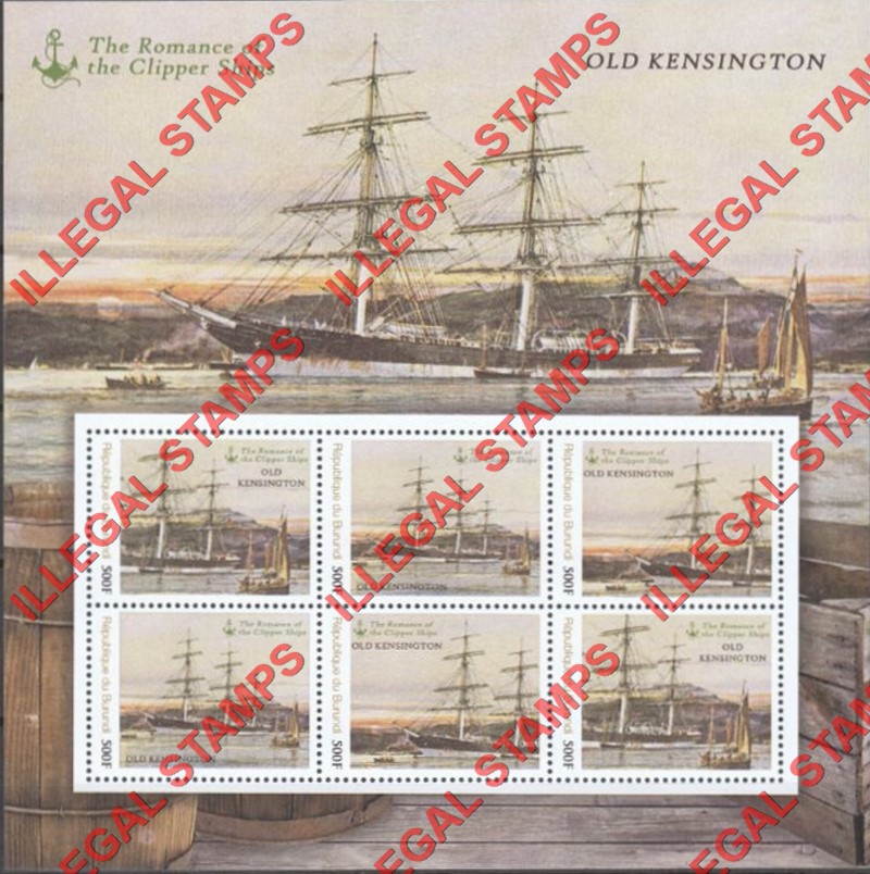 Burundi 2013 Famous Sailing Ships Old Kensington Counterfeit Illegal Stamp Souvenir Sheet of 6