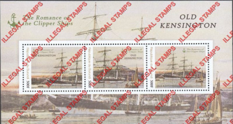 Burundi 2013 Famous Sailing Ships Old Kensington Counterfeit Illegal Stamp Souvenir Sheet of 3