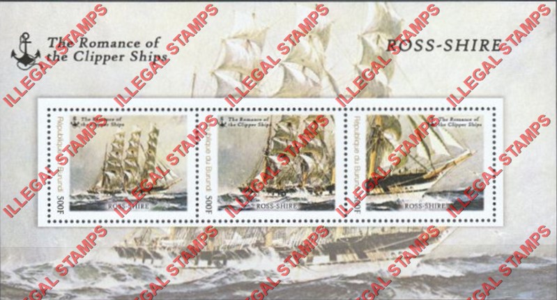 Burundi 2013 Famous Sailing Ships Ross-Shire Counterfeit Illegal Stamp Souvenir Sheet of 3