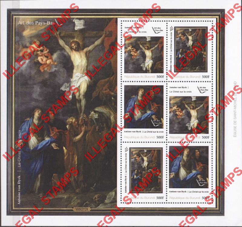 Burundi 2013 Paintings of Christ by Antoine van Dyck Counterfeit Illegal Stamp Souvenir Sheet of 6