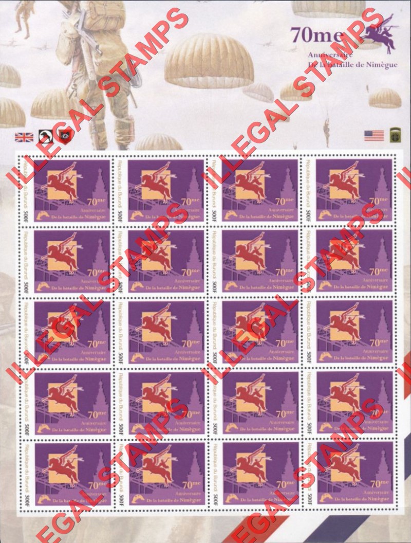 Burundi 2014 Battle of Nimegue Counterfeit Illegal Stamp Souvenir Sheet of 20