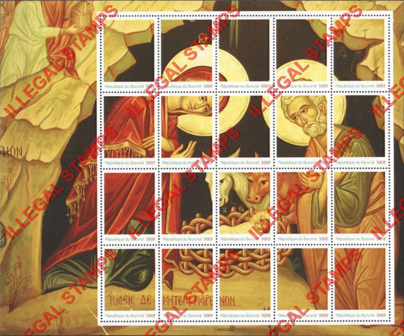 Burundi 2014 Christmas Counterfeit Illegal Stamp Souvenir Sheet of 20