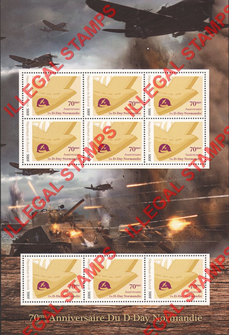 Burundi 2014 D-day in Normandy 70th Anniversary Counterfeit Illegal Stamp Souvenir Sheet of 9