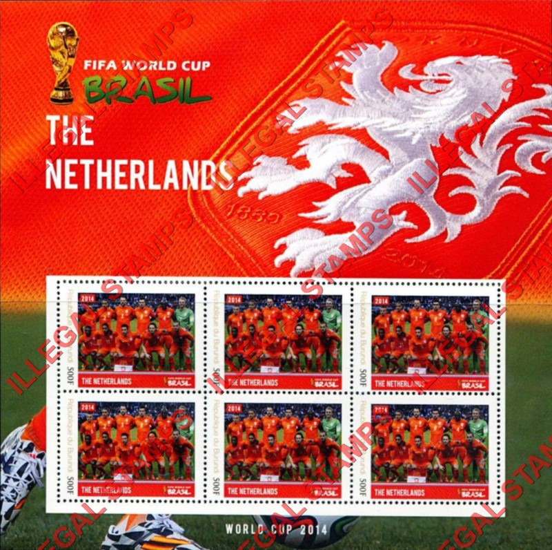 Burundi 2014 FIFA World Cup Soccer in Brazil Counterfeit Illegal Stamp Souvenir Sheet of 6
