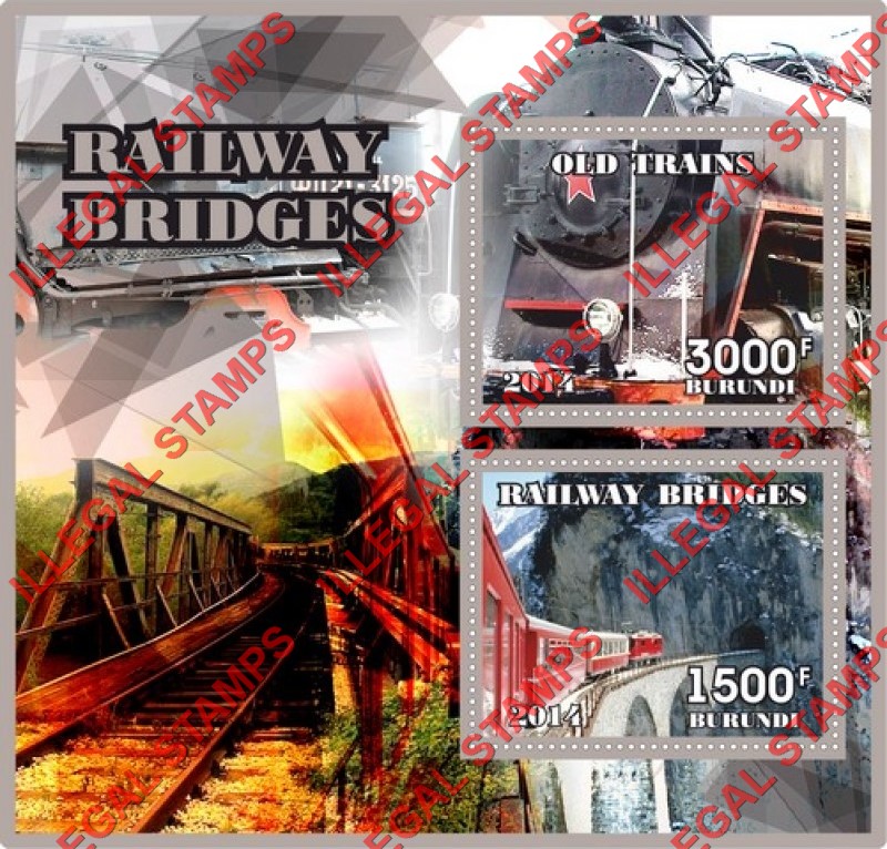 Burundi 2014 Railway Bridges Counterfeit Illegal Stamp Souvenir Sheet of 2