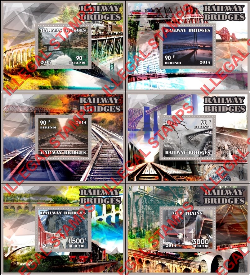Burundi 2014 Railway Bridges Counterfeit Illegal Stamp Souvenir Sheets of 1