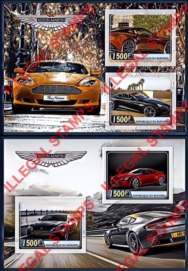 Burundi 2015 Aston Martin Cars Counterfeit Illegal Stamp Souvenir Sheets of 2