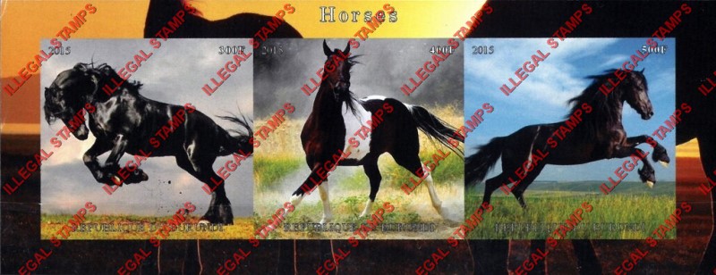 Burundi 2015 Horses Counterfeit Illegal Stamp Souvenir Sheet of 3